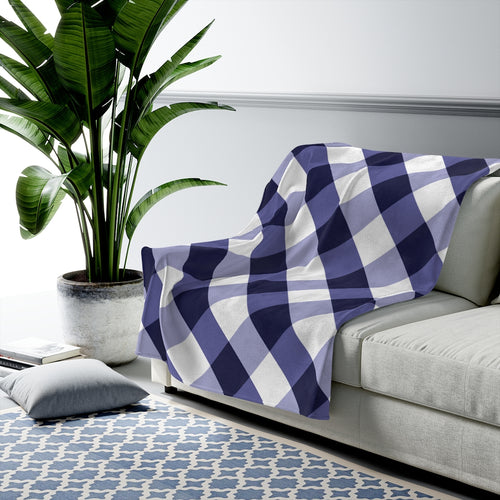 Blueberry Check Plaid Velveteen Plush Blanket Custom Blanket, Plush Throw Blanket for Home, Office, Dorm, Super Soft 3 Sizes,