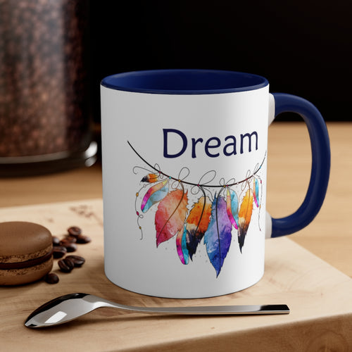 Dream Bohemian Look Feathers Ceramic Coffee Mugs With Color Glazed Interior In 5 Colors