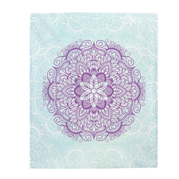 Purple Mandala On Blue Velveteen Plush Blanket Custom Blanket, Plush Throw Blanket for Home, Office, Dorm, Super Soft 3 Sizes,