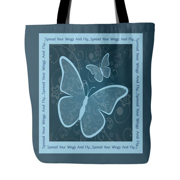 Spread Your Wings And Fly 18 x 18 Tote Bag - Dark Blue, White, Light Blue - Mind Body Spirit