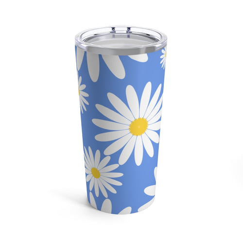 Fresh Daisies on Blue Stainless Steel 20 oz. Vacuum Insulated Tumbler, Tight Sealed Clear Lid, Travel Sized