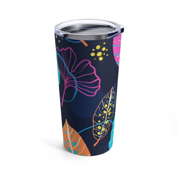 Fresh Tropical Print on Navy Stainless Steel 20 oz. Vacuum Insulated Tumbler, Tight Sealed Clear Lid, Travel Sized