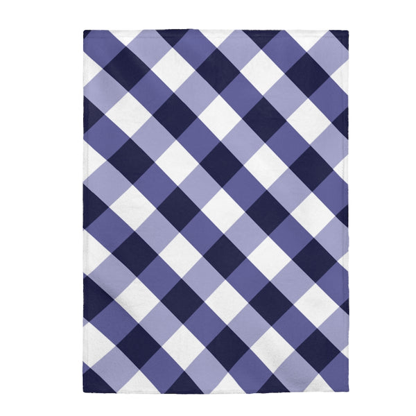Blueberry Check Plaid Velveteen Plush Blanket Custom Blanket, Plush Throw Blanket for Home, Office, Dorm, Super Soft 3 Sizes,