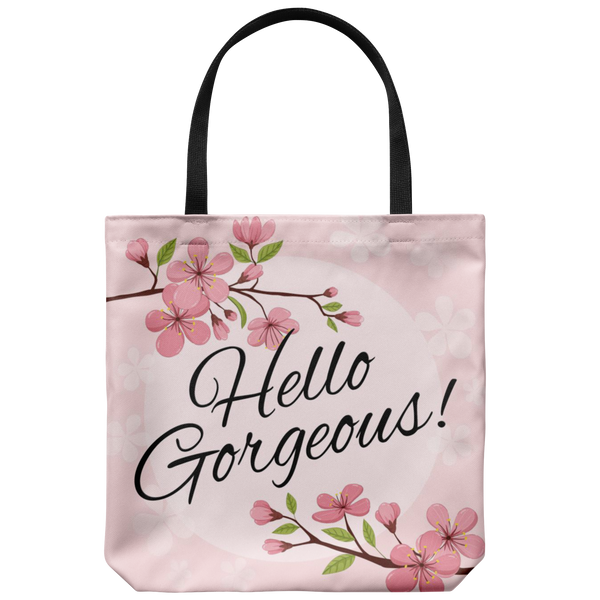 Hello Gorgeous Pink Blossom Custom Design Tote Bag 18 x 18 - Mind Body Spirit
