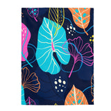 Fresh Tropical on Navy Velveteen Plush Blanket Custom Blanket, Plush Throw Blanket for Home, Office, Dorm, Super Soft 3 Sizes
