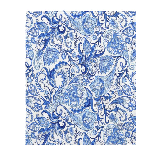 Vintage Oriental Paisley Blue Pattern Velveteen Plush Blanket Custom Blanket, Plush Throw Blanket for Home, Office, Dorm, Super Soft 3 Sizes,