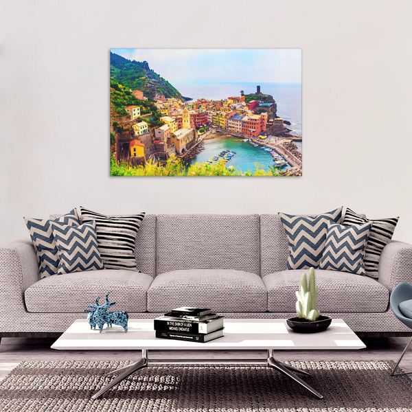 Italian Town Nestled Near The Sea Canvas Wall Art in 4 Sizes; 8x12, 16x24, 20x30,24x36 - Mind Body Spirit