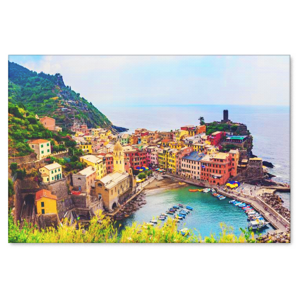 Italian Town Nestled Near The Sea Canvas Wall Art in 4 Sizes; 8x12, 16x24, 20x30,24x36 - Mind Body Spirit