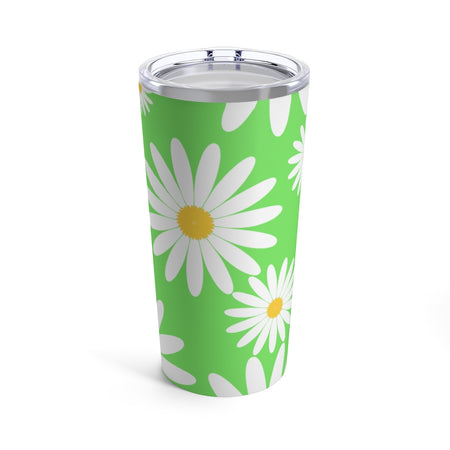 Fresh Daisies on Blue Stainless Steel 20 oz. Vacuum Insulated Tumbler, Tight Sealed Clear Lid, Travel Sized