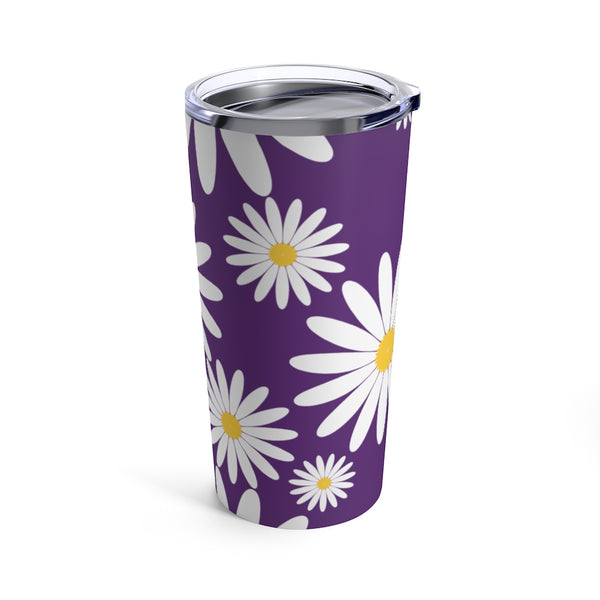 Fresh Daisies On Purple Stainless Steel 20 oz. Vacuum Insulated Tumbler, Tight Sealed Clear Lid, Travel Sized