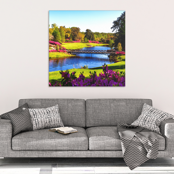 Floral Garden With Lake Canvas Wall Art - Square, 4 Sizes - Mind Body Spirit