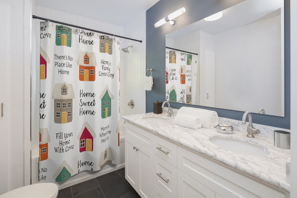 Home Sweet Home Houses Fabric Shower Curtain Custom Design Bathroom Decor 71 x 74