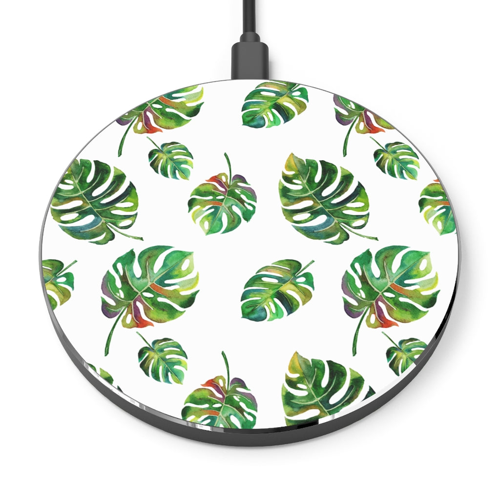 Tropical Leaf Fronds Wireless Cell Phone Charger Pad, 10W Qi Fast Ultra Slim Custom Designed iPhone, Samsung, Cell Phones