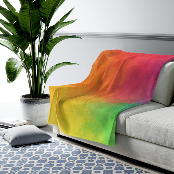 Rainbow Color Wash Velveteen Plush Blanket Custom Blanket, Plush Throw Blanket for Home, Office, Dorm, Super Soft 3 Sizes,
