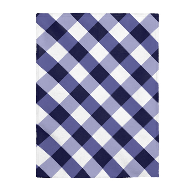 Blueberry Check Plaid Velveteen Plush Blanket Custom Blanket, Plush Throw Blanket for Home, Office, Dorm, Super Soft 3 Sizes,