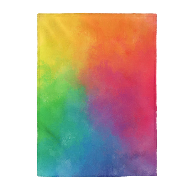 Rainbow Color Wash Velveteen Plush Blanket Custom Blanket, Plush Throw Blanket for Home, Office, Dorm, Super Soft 3 Sizes,