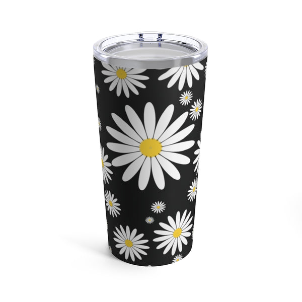 Fresh Daisies On Black Stainless Steel 20 oz. Vacuum Insulated Tumbler, Tight Sealed Clear Lid, Travel Sized