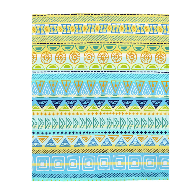 Boho Tribal Turquoise Yellow Velveteen Plush Blanket Custom Blanket, Plush Throw Blanket for Home, Office, Dorm, Super Soft 3 Sizes,