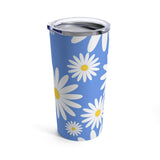 Fresh Daisies on Blue Stainless Steel 20 oz. Vacuum Insulated Tumbler, Tight Sealed Clear Lid, Travel Sized