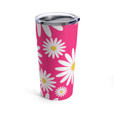 Fresh Daisies On Hot Pink Stainless Steel 20 oz. Vacuum Insulated Tumbler, Tight Sealed Clear Lid, Travel Sized