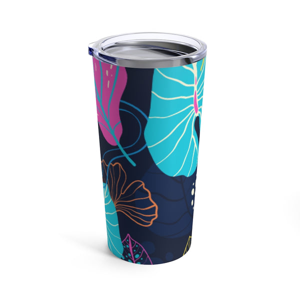 Fresh Tropical Print on Navy Stainless Steel 20 oz. Vacuum Insulated Tumbler, Tight Sealed Clear Lid, Travel Sized