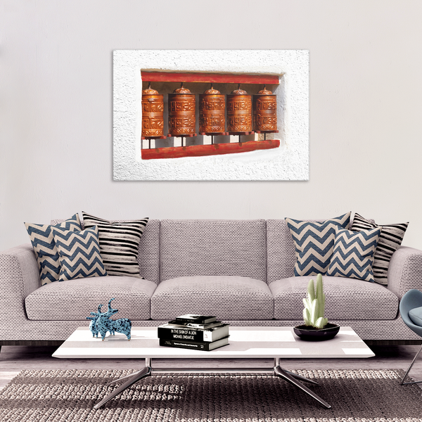 Prayer Wheels on Wall Canvas Wall Art - Unique Expression of Healing in 4 Sizes - Mind Body Spirit