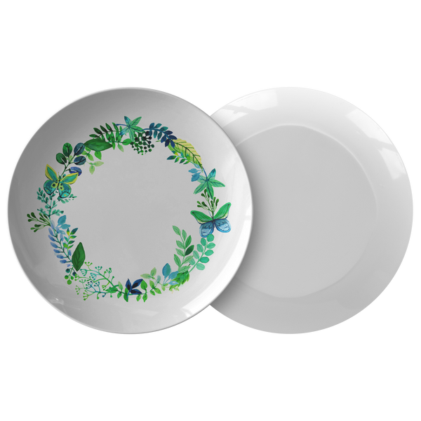 Butterfly Wreath Watercolor Designer Dinner Plate 10 Inches - Microwave, Dishwasher Safe - Mind Body Spirit
