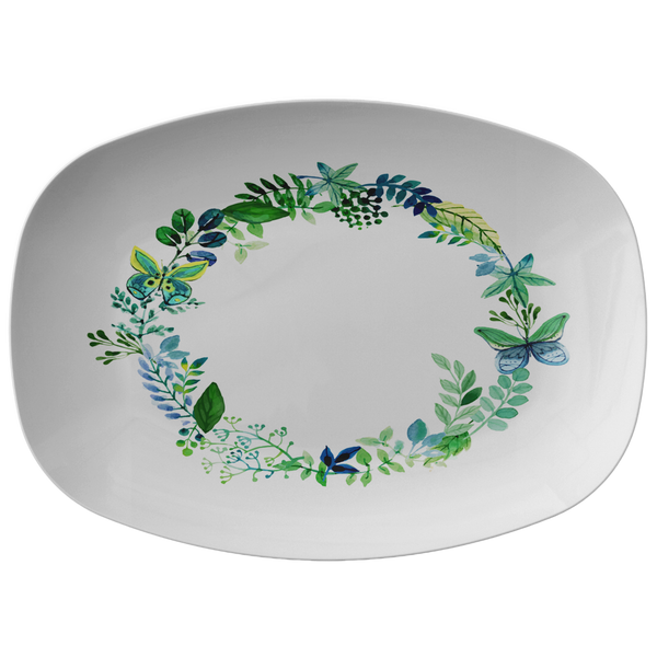Butterfly Wreath Watercolor Designer Platter - Microwave, Dishwasher Safe - Mind Body Spirit