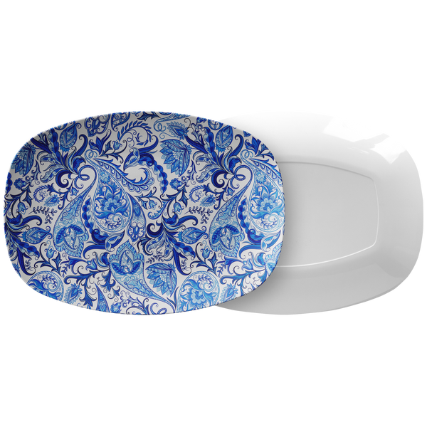 Vintage Blue and White Paisley Pattern ThermoSāf® Polymer 10x14" Serving Platter