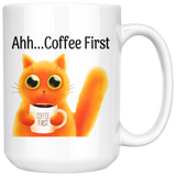 Ahh... Coffee First Wise Cat Large 15 oz Mug - Mind Body Spirit
