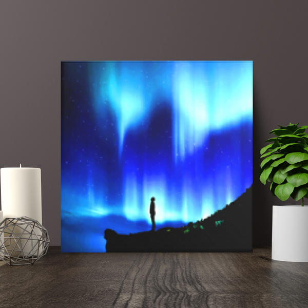 Blue Night Aurora Fine Art Canvas - Aurora Borealis in Night Sky in 4 Square Sizes, - Mind Body Spirit