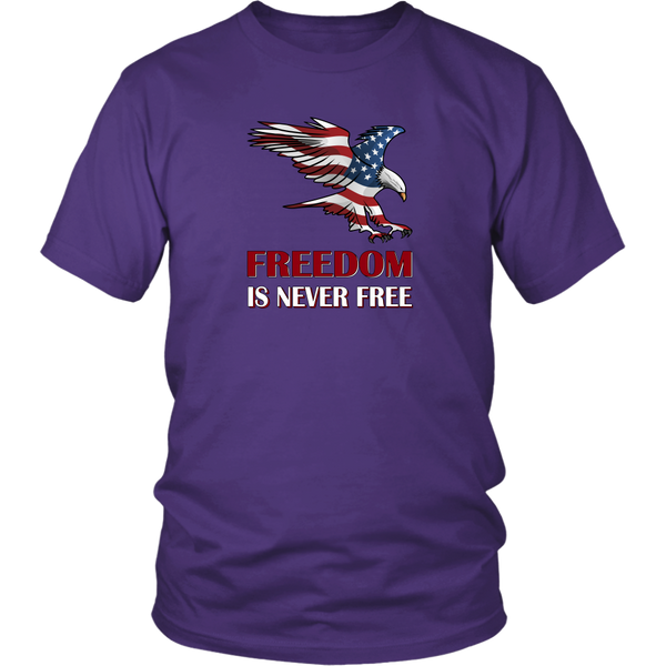 Freedom Is Never Free Eagle Flag Unisex T-Shirt Patriotic Adult Cotton Tee Sizes S to 3X