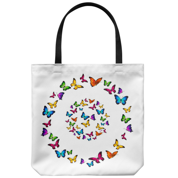 Butterfly Circle Designer Tote Bag 18 x 18 White - Mind Body Spirit