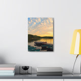Sunset At The Lake Marina Original Canvas Wall Art Decor, Gallery Wraps, 3 Sizes, Living Room, Office, Bedroom, Family Room, Home