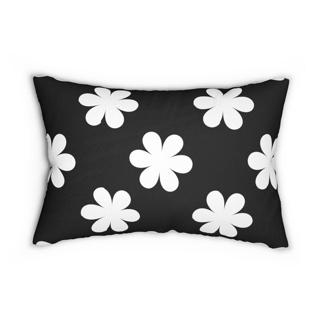 Graphic White Flowers On Black Spun Polyester Lumbar Pillow 20 x 14, Home Decor, Throw Pillow