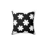Graphic White Flowers On Black Spun Polyester Square Pillow in 4 Sizes, Home Decor, Throw Pillow