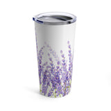 Lavender Border on White Stainless Steel 20 oz. Vacuum Insulated Tumbler, Tight Sealed Clear Lid, Travel Sized