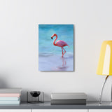 Pink Flamingo On The Beach Original Canvas Wall Art Decor, Gallery Wraps, 3 Sizes, Living Room, Office, Bedroom, Family Room, Home, 3 Sizes