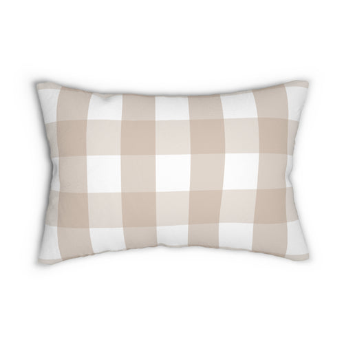 Gingham Sand And White Check Spun Polyester Lumbar Pillow 20 x 14, Home Decor, Throw Pillow