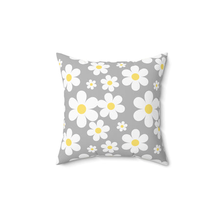 Groovy White Daisies On Pink Spun Polyester Square Pillow in 4 Sizes, Home Decor, Throw Pillow