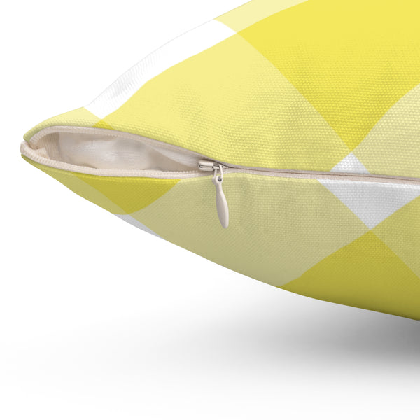 Gingham Yellow And White Check Spun Polyester Square Pillow in 4 Sizes, Home Decor, Throw Pillow