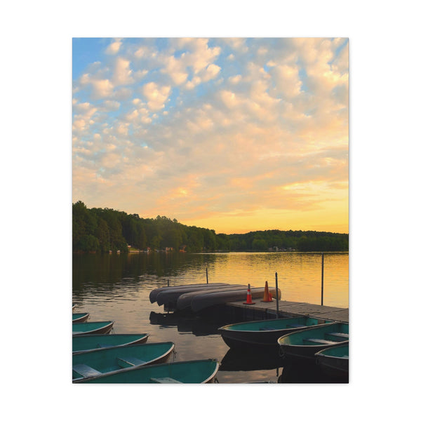 Sunset At The Lake Marina Original Canvas Wall Art Decor, Gallery Wraps, 3 Sizes, Living Room, Office, Bedroom, Family Room, Home