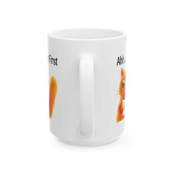 Ahh... Coffee First Wise Cat Large 15 oz White Ceramic Mug