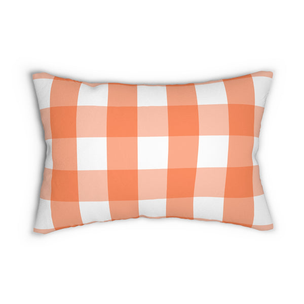 Gingham Tangerine And White Check Spun Polyester Lumbar Pillow 20 x 14, Home Decor, Throw Pillow