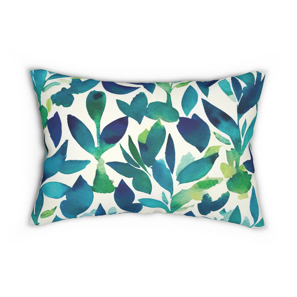 Leaves Blue Green Watercolor Design Spun Polyester Lumbar Pillow