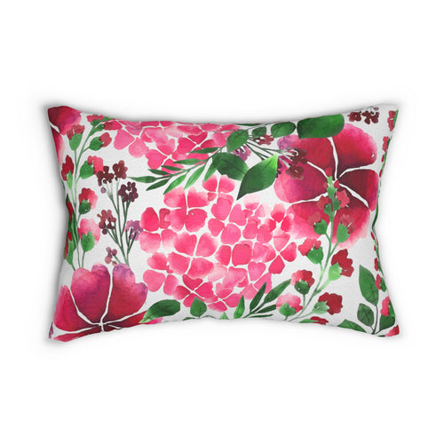 Pretty Pink and Red Floral Design Spun Polyester Lumbar Pillow 20 x 14, Home Decor, Throw Pillow