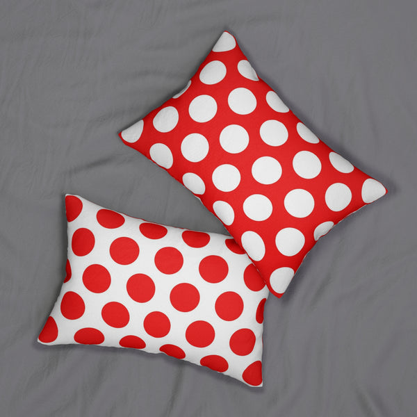 Red And White Polka Dot Reverse Spun Polyester Lumbar Pillow 20 x 14, Home Decor, Throw Pillow