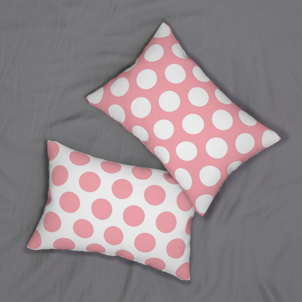 Light Pink And White Polka Dot Reverse Spun Polyester Lumbar Pillow 20 x 14, Home Decor, Throw Pillow