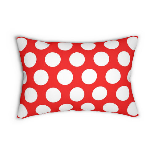 Red And White Polka Dot Reverse Spun Polyester Lumbar Pillow 20 x 14, Home Decor, Throw Pillow