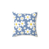 Groovy White Daisies On Blue Spun Polyester Square Pillow in 4 Sizes, Home Decor, Throw Pillow